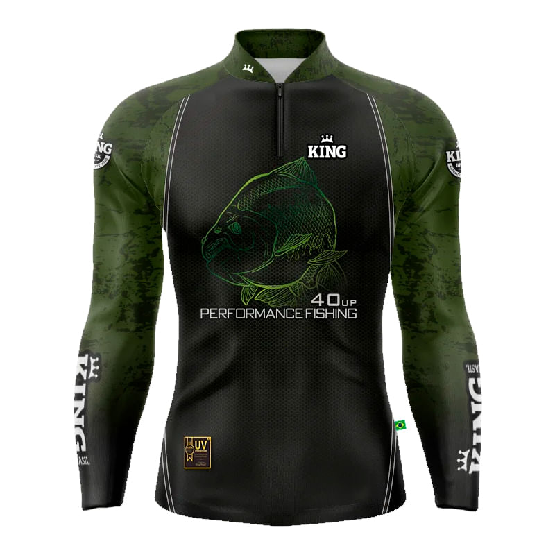 Camiseta Pesca King Brasil Fator Proteção Solar Uv Kff648 Verde Tambaqui