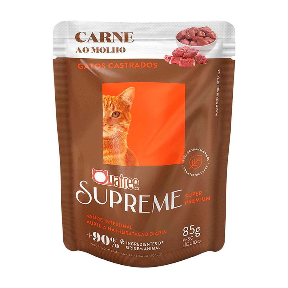 Ração Úmida Quatree Supreme Para Gatos Castrados Carne 85g﻿