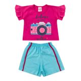 Conjunto Infantil Menina Cropped Câmera Pink