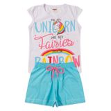 Conjunto Infantil Menina Unicorn Rainbow Branco