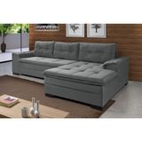 Sofá 3 Lugares com Chaise Suede Aveludado Império Estofados Cinza