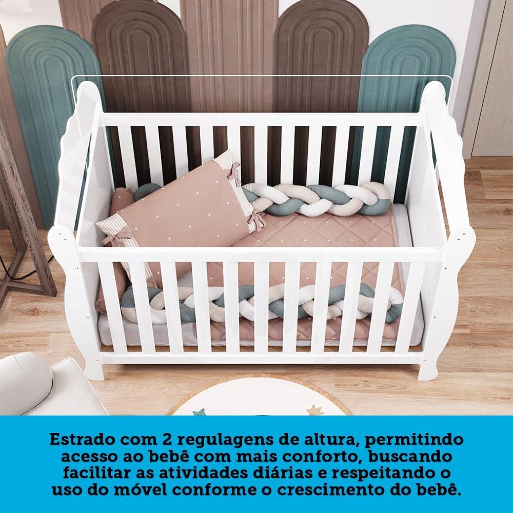 Conjunto Quarto de Bebê 100% MDF Mini Berço com Colchão e Cômoda 1 Porta 4  Gavetas Branco - CasaTema