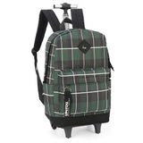 Mochila De Carrinho Verde Xadrez Com Rodas Pretas Up4you