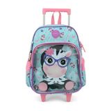 Mochila De Carrinho Zebra Azul Claro Com Detalhes Em Rosa