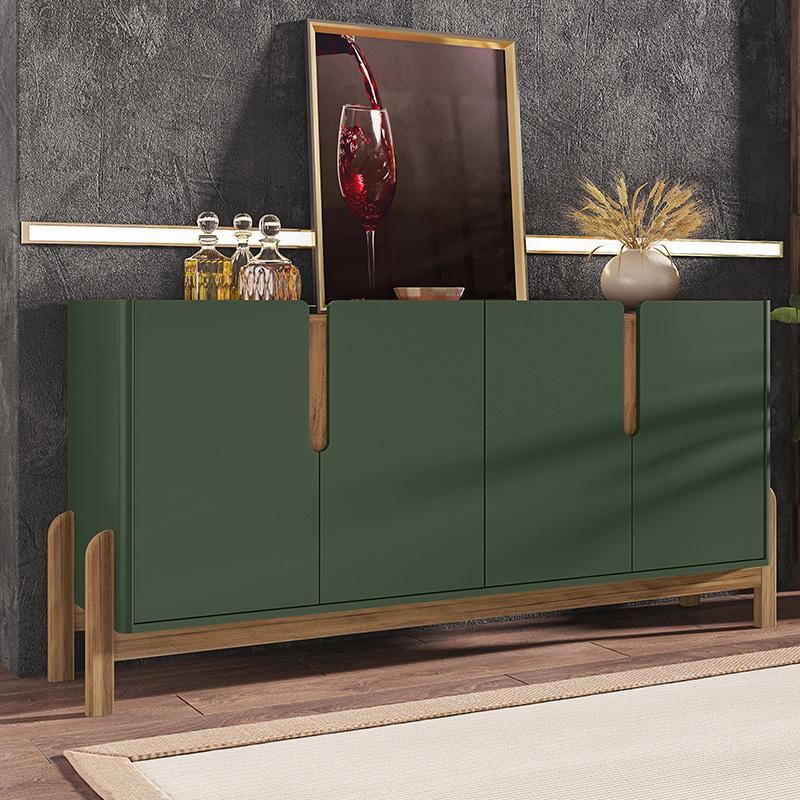 Aparador Buffet Sala Lizz 170cm Com Pés De Madeira Maciça Verde Oliva/cedro