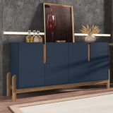 Aparador Buffet Sala Lizz 170cm Com Pés De Madeira Maciça Azul Cobalto/cedro