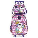 Kit Mochila Rodinhas Lancheira Luxcel Up4you Unicórnio Roxo