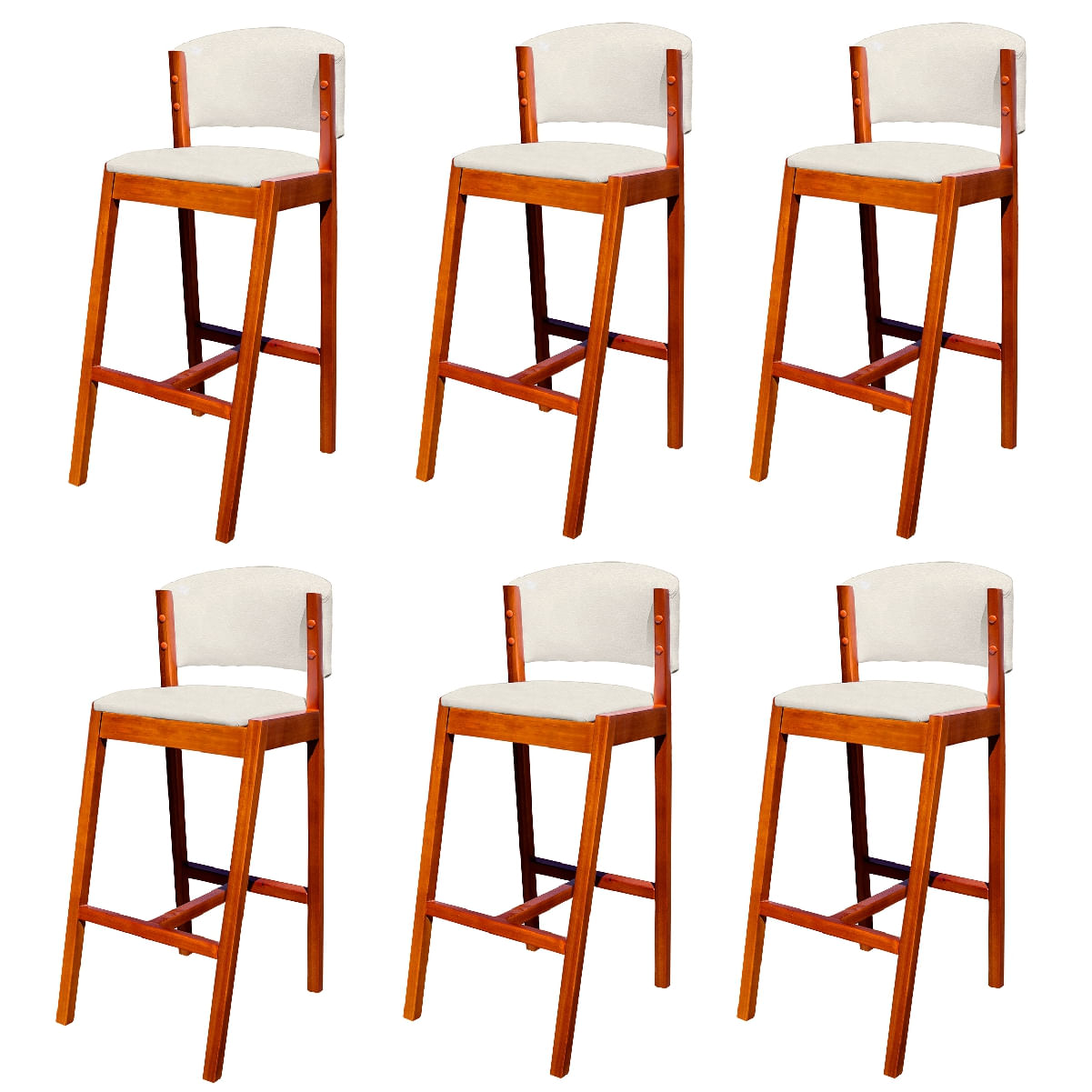 Kit 6 Banquetas Alta De Madeira Com Encosto Tecido Sintético Ana Ideal Móveis