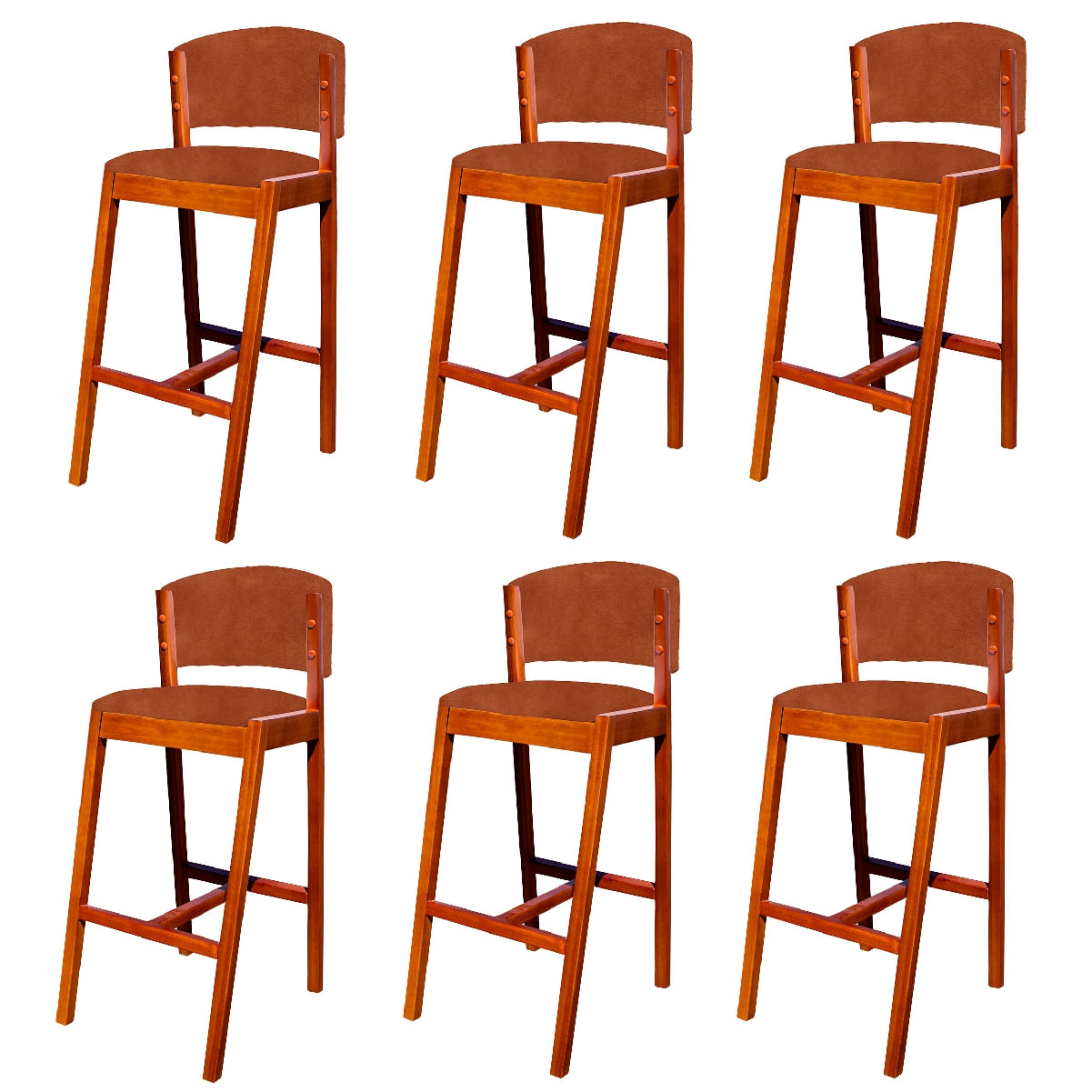 Kit 6 Banquetas Alta De Madeira Com Encosto Tecido Sintético Ana Ideal Móveis