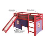 Cama Alta Kids Com Escorregador E Tenda Em Madeira Maciça/mdf Vermelho/azul