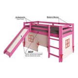 Cama Alta Kids Com Escorregador E Tenda Em Madeira Maciça/mdf Rosa