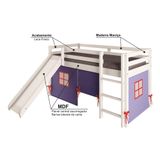 Cama Alta Kids Com Escorregador E Tenda Em Madeira Maciça/mdf Branco/azul