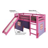 Cama Alta Kids Com Escorregador E Tenda Em Madeira Maciça/mdf Rosa/azul