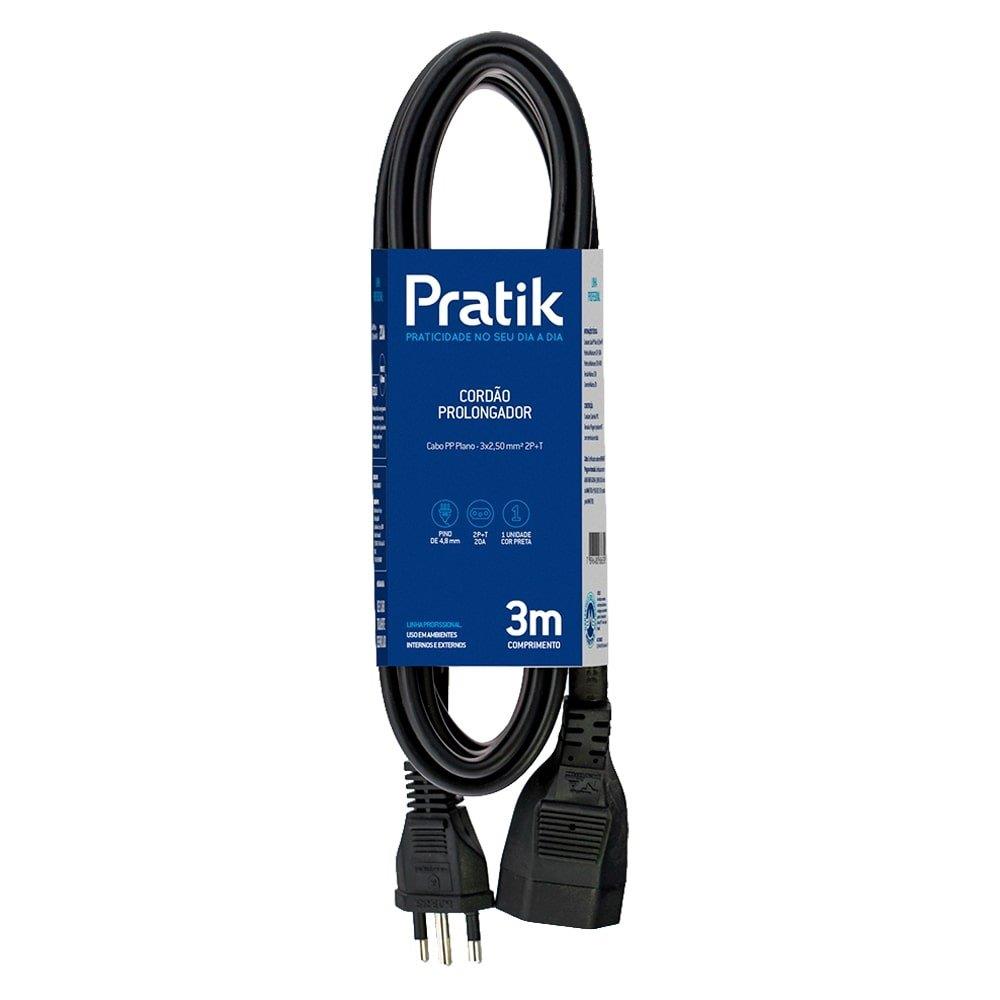 Extensão Pratik Prolongador Cabo Pp Plano 3 X 2,50 X 3,0m 20a/220v Preto