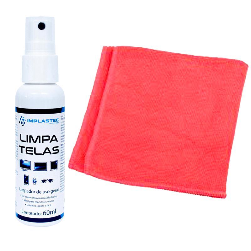 Kit Limpa Telas Clean 60ml Com Pano Microfibra Vermelho