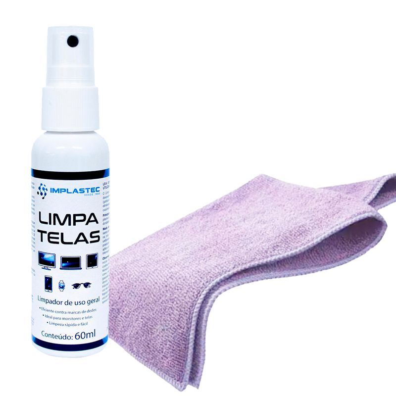 Kit Limpa Telas Clean 60ml Com Pano Microfibra Lilás