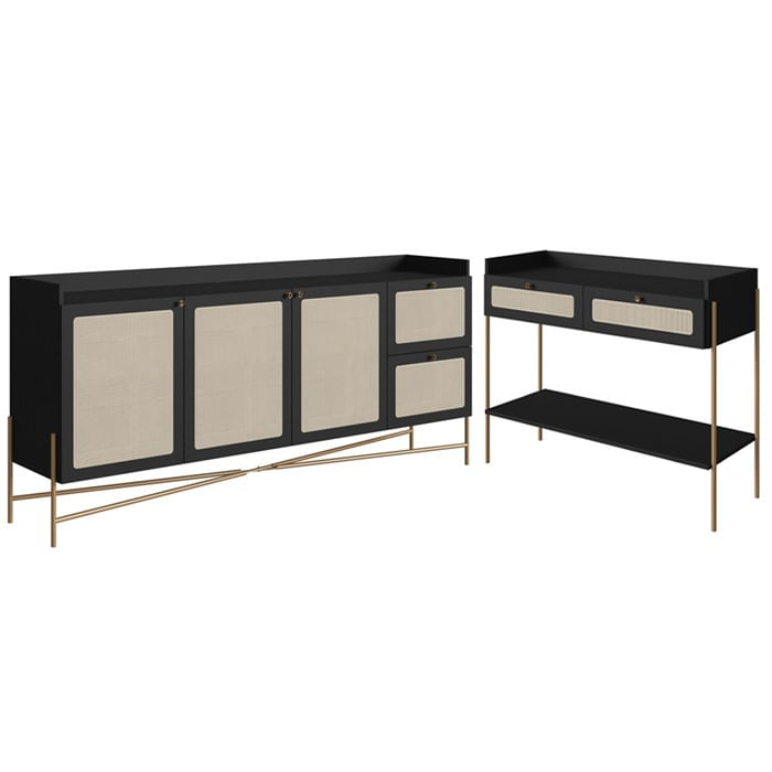 Conjunto Aparador E Buffet Palhinha 28936x28935 Linha Oslo Nero Artesano