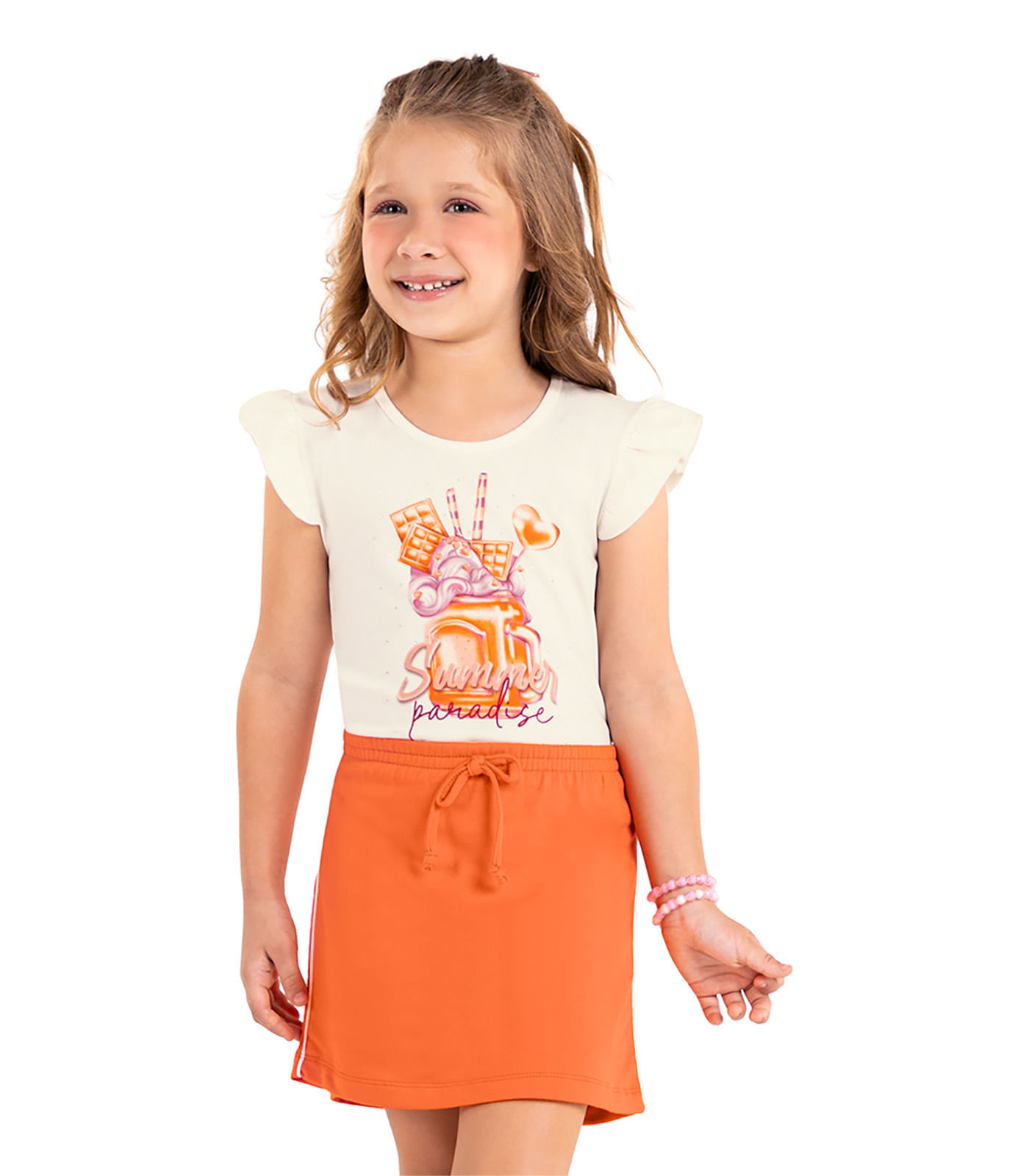 Conjunto Infantil Blusa Com Saia Rovi Kids Bege 4