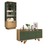 Conjunto Decorativo Cristaleira E Buffet Aparador Peggy/noeli Freijó/verde Pistache G26 - Gran Belo