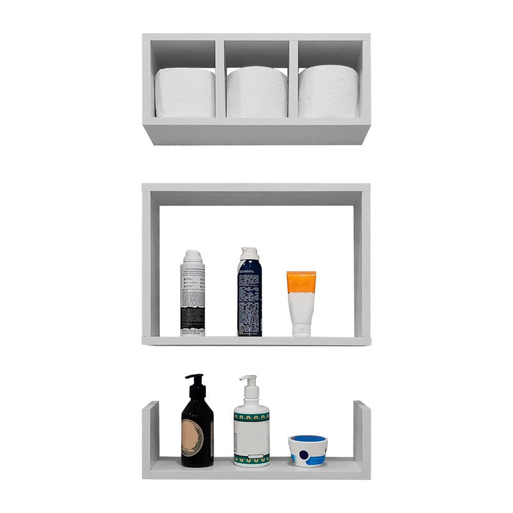 Kit 3 Peças Nicho Prateleira Para Banheiro Lavabo 40 X 12cm - Branco Ou Preto - Branco