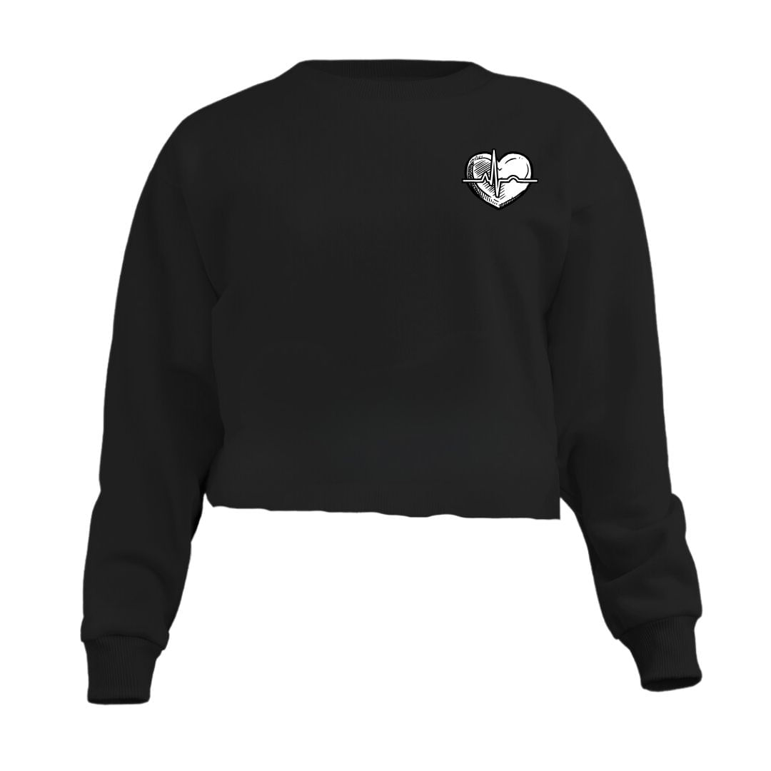 Blusa Cropped Moletom Batimentos Cardíacos Feminino Personalizado Com Cintura Descosturada