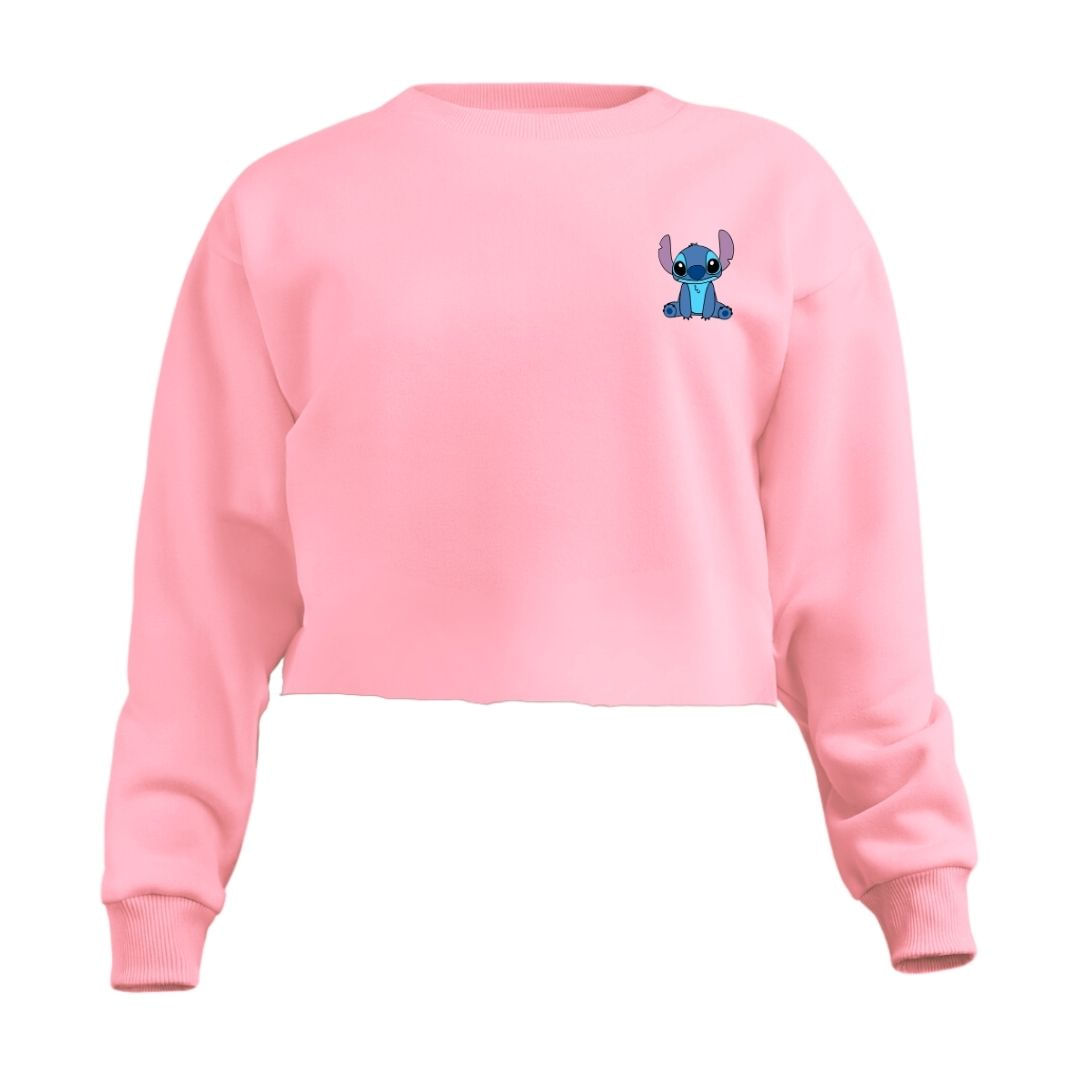 Blusa Cropped Moletom Stitch Feminino Personalizado Com Cintura Descosturada