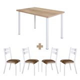 Mesa Com 4 Cadeiras Aço Para Cozinha 110cm Branco Carvalho Luna Ciplafe