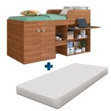 Cama Multifuncional Com Escrivaninha E Colchão Solteiro Nogal Marlet Shop Jm