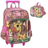 Kit Mochila Rodinhas E Lancheira Luxcel Up4you Girafa Pink