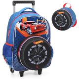 Kit Mochila De Rodinhas Lancheira Luxcel Hotwheels Azul