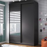 Guarda-roupas Infantil 2 Portas 1 Porta Com Espelho Samambaia Teen Cabecasa Madeiramadeira Preto