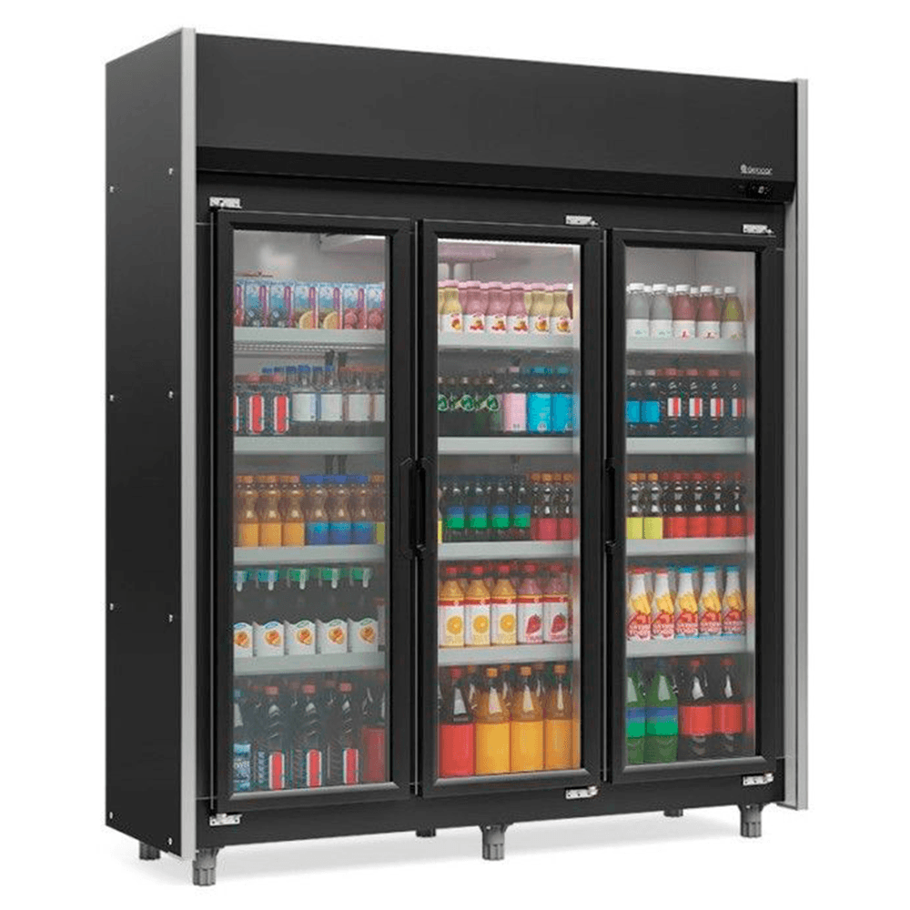 Refrigerador Vertical Auto Serviço Geas-3 Pr - 1200 Litros Preto Com Led Frost Free 3 Portas - Gelopar 220v Gelopar