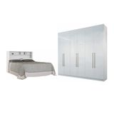 Conjunto Guarda Roupa 6 Portas E Cabeceira Casal Seattle Branco