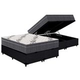 Cama Box Baú Queen: Colchão Anatômico Ortobom D33 / Ep Airtech 100 + Base Crc Courano Black(158x198)