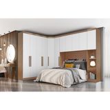 Quarto Casal Modulado Rizon 5 Peças (1 Armário Ponte + 1 Closet + 2 Guarda Roupas + 1 Complemento) Qc202 Freijo Cumaru C/ Fendi - Novo Horizonte