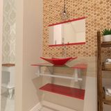 COMBO 2 EM 1 GABINETE DE VIDRO 60CM IQ INOX COM CUBA RETANGULAR + TORNEIRA ALGARVE - VERMELHO FERRARI