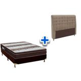 Cama Box Queen Crc + Colchão Ortopédico Light Ortobom + Cabeceira Dama Suede Marrom