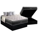 Cama Box Baú Casal: Colchão Anatômico Anjos D28 / Ag65 Star + Base Crc Suede Black(138x188)