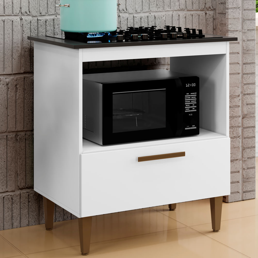 Balcão Cooktop Eliz 1 Porta 5 Bocas Branco Kaiki Móveis