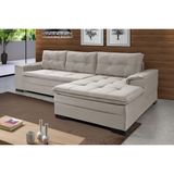 Sofá 3 Lugares com Chaise Suede Aveludado Império Estofados Cinza Claro