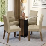 Conjunto Sala De Jantar Mesa Tampo De Vidro 4 Cadeiras Rustic/preto/imperial Ivy Madesa