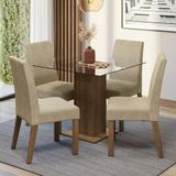 Conjunto Sala De Jantar Mesa Tampo De Vidro 4 Cadeiras Rustic/imperial Ivy Madesa