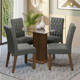 Conjunto Sala De Jantar Mesa Tampo De Vidro 4 Cadeiras Rustic/silver Noemi Madesa