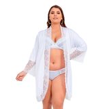 Robe Manga Longa Microfibra Renda Luxo Sexy Plus Size Florallys