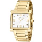 Relogio Feminino Dourado Champion Quadrado Com Pedras Cn2693