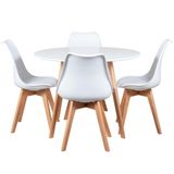 Mesa de jantar redonda 100 cm + 4 cadeiras estofadas Leda - Branco