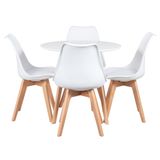 Mesa de jantar redonda 80 cm + 4 cadeiras estofadas Leda - Branco