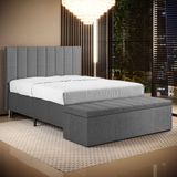 Cabeceira Nashira E Calçadeira Navi 195 Para Cama King N-041 Linho Cinza Escuro Aradecor