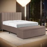 Cabeceira Nashira E Calçadeira Navi 195 Para Cama King N-042 Linho Marrom Aradecor