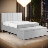 Cabeceira Nashira E Calçadeira Navi 195 Para Cama King N-040 Linho Cinza Claro Aradecor